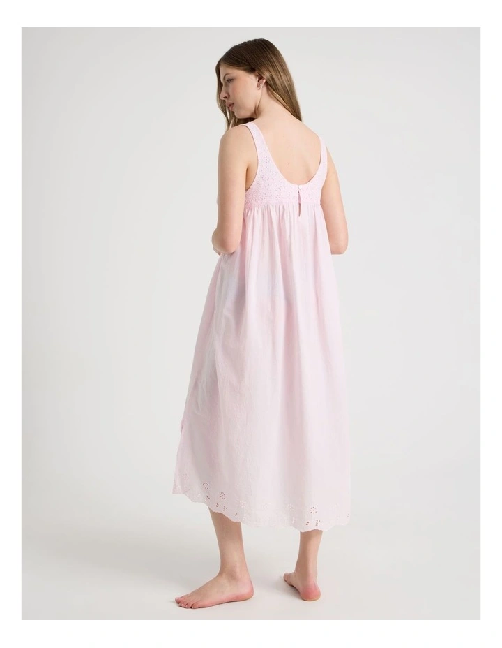 Divine Cotton Broderie Long Nightie in Soft Pink image 5