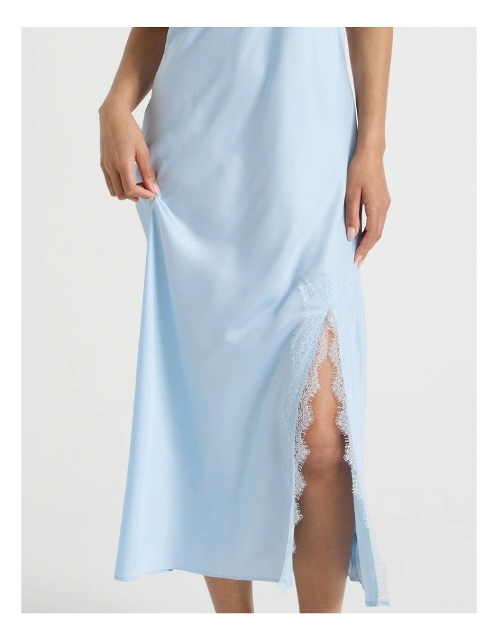 The Vow Satin & Eyelash Lace Long Chemise in Powder Blue image 4