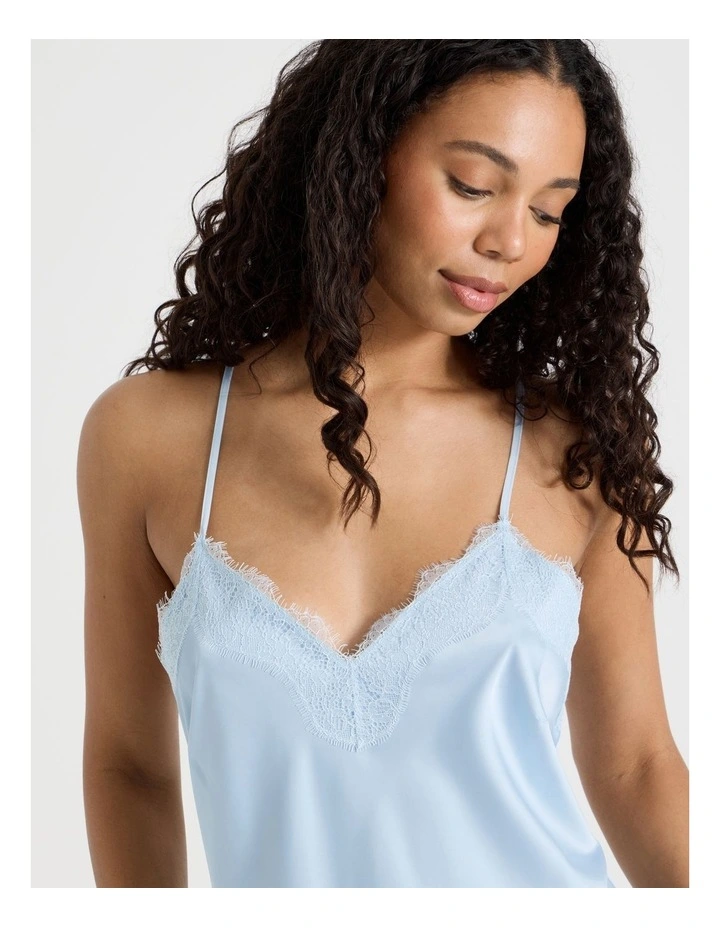 The Vow Satin & Eyelash Lace Long Chemise in Powder Blue image 5