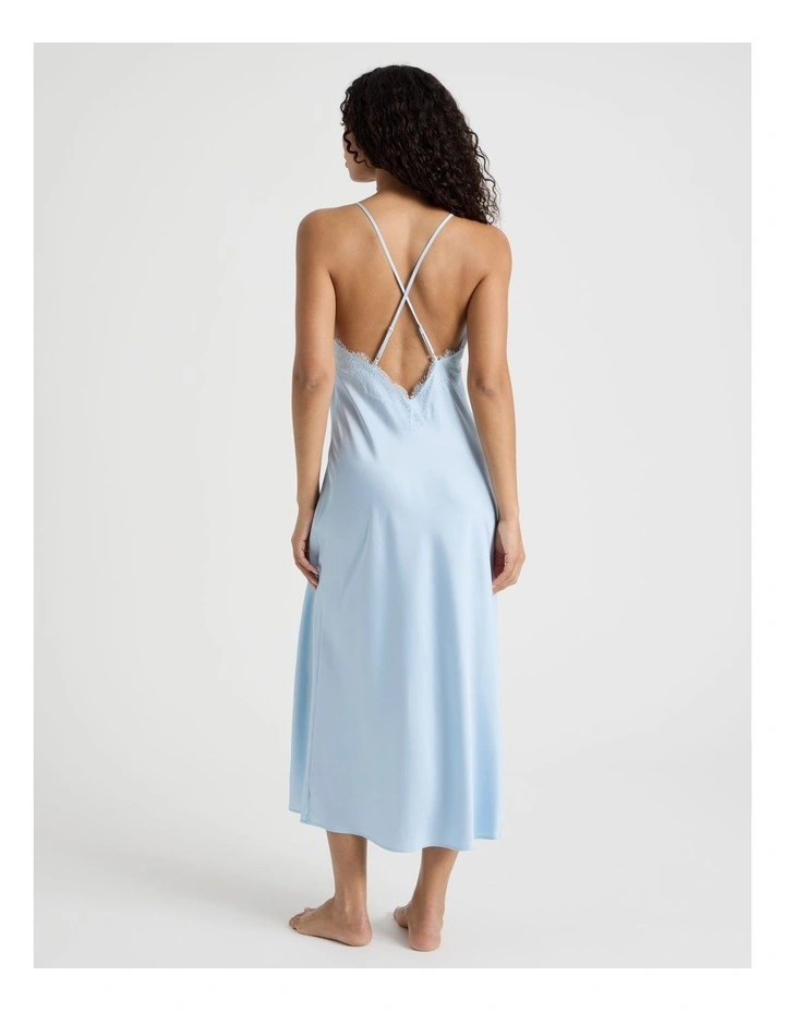 The Vow Satin & Eyelash Lace Long Chemise in Powder Blue image 6