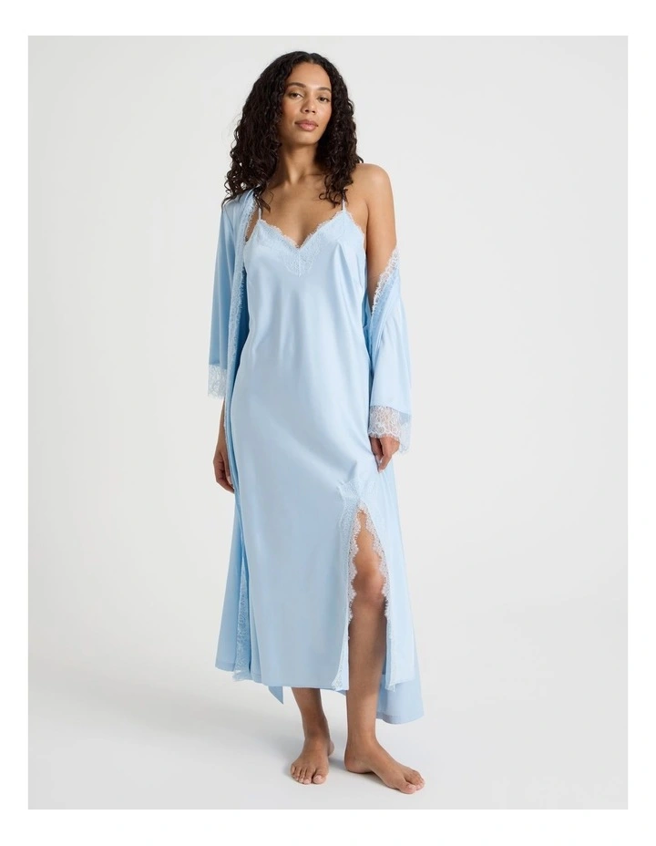 The Vow Satin & Eyelash Lace Long Chemise in Powder Blue image 7