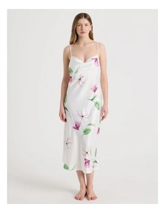 Luxe Satin Cowl Neck Long Chemise in Gardenia Floral Print