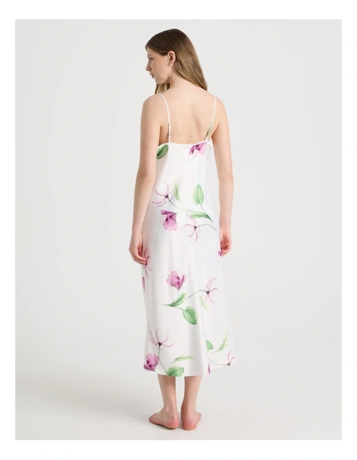 Luxe Satin Cowl Neck Long Chemise in Gardenia Floral Print image 5