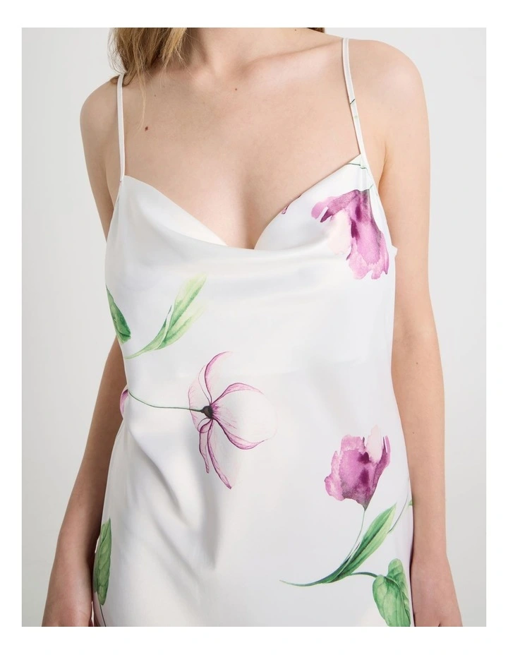 Luxe Satin Cowl Neck Long Chemise in Gardenia Floral Print image 6