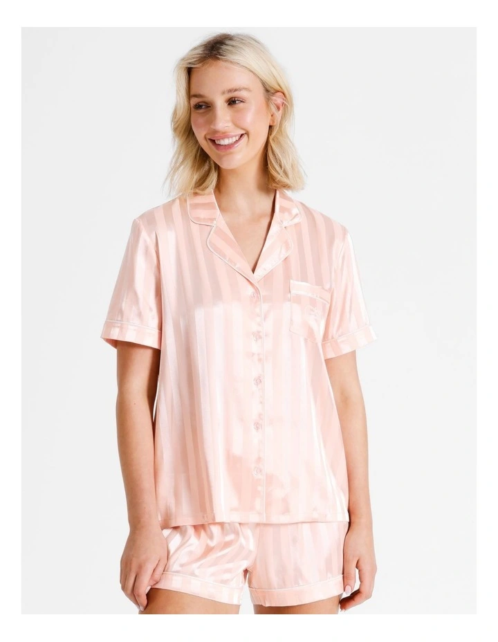 Jacquard Stripe Satin PJ Set in Pink image 2