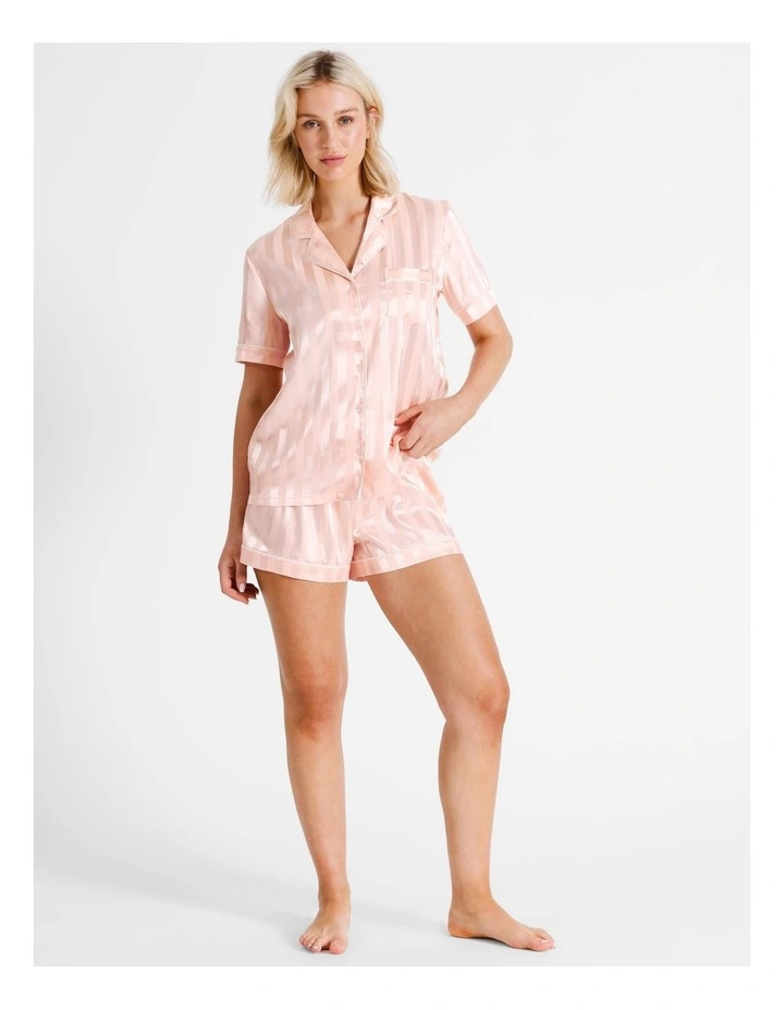 Jacquard Stripe Satin PJ Set in Pink image 4