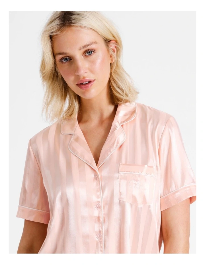 Jacquard Stripe Satin PJ Set in Pink image 5
