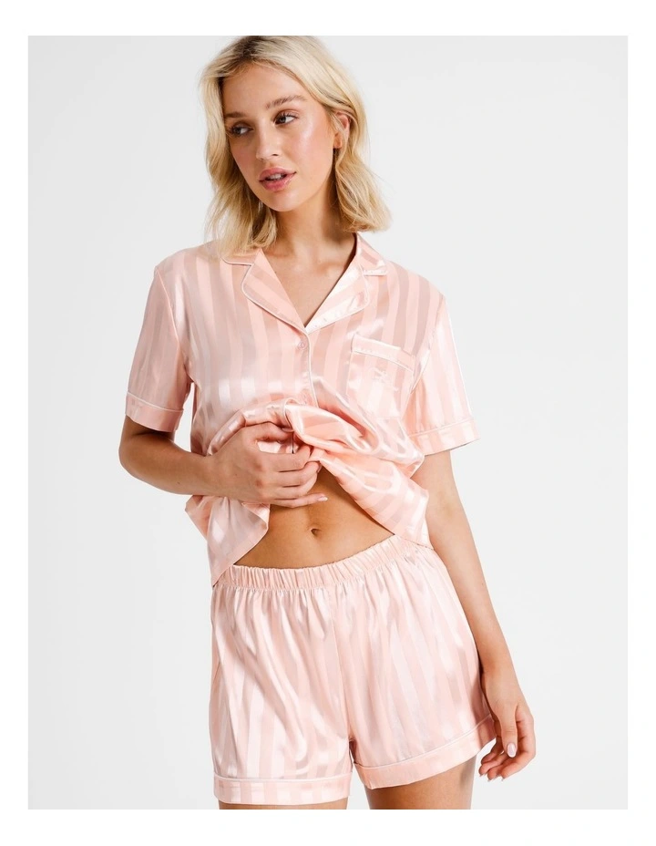 Jacquard Stripe Satin PJ Set in Pink image 6