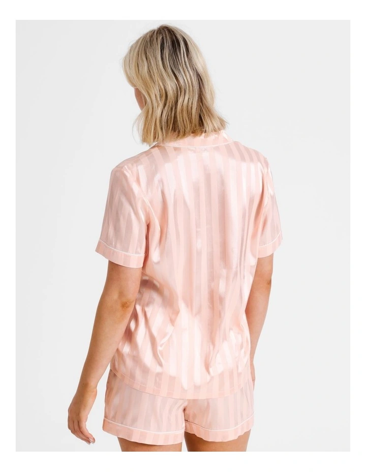 Jacquard Stripe Satin PJ Set in Pink image 7