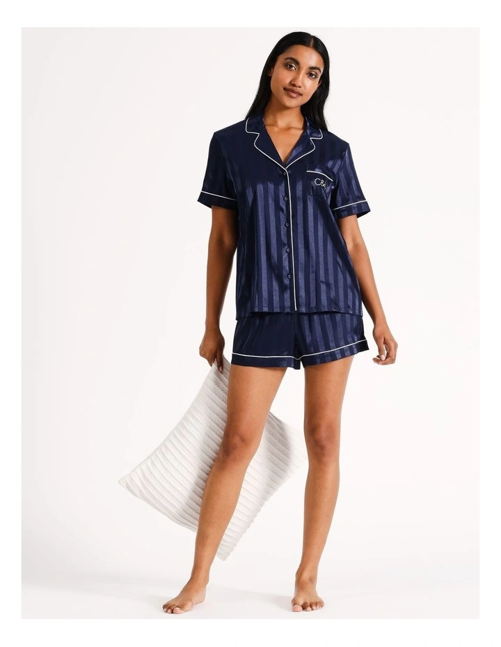 Jacquard Stripe Satin PJ Set in Navy image 4