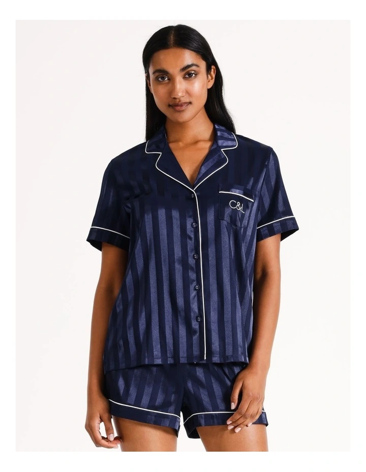 Jacquard Stripe Satin PJ Set in Navy image 5