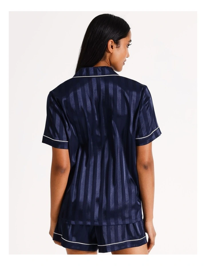 Jacquard Stripe Satin PJ Set in Navy image 7
