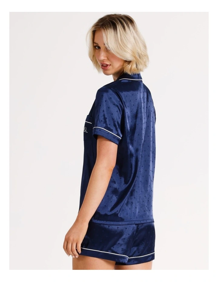 Jacquard Heart Satin PJ Set in Navy image 5