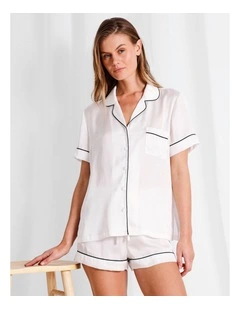 Signature Satin Short Sleeve Pyjama Set in Ivory