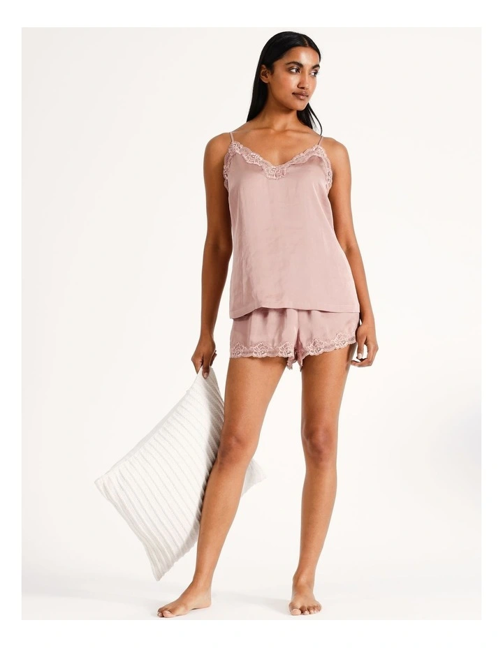 Luxe Satin Hammered Cami Boxer Set in Dusty Rose image 1