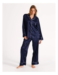Luxe Satin Long Sleeve Pyjama Set in Navy