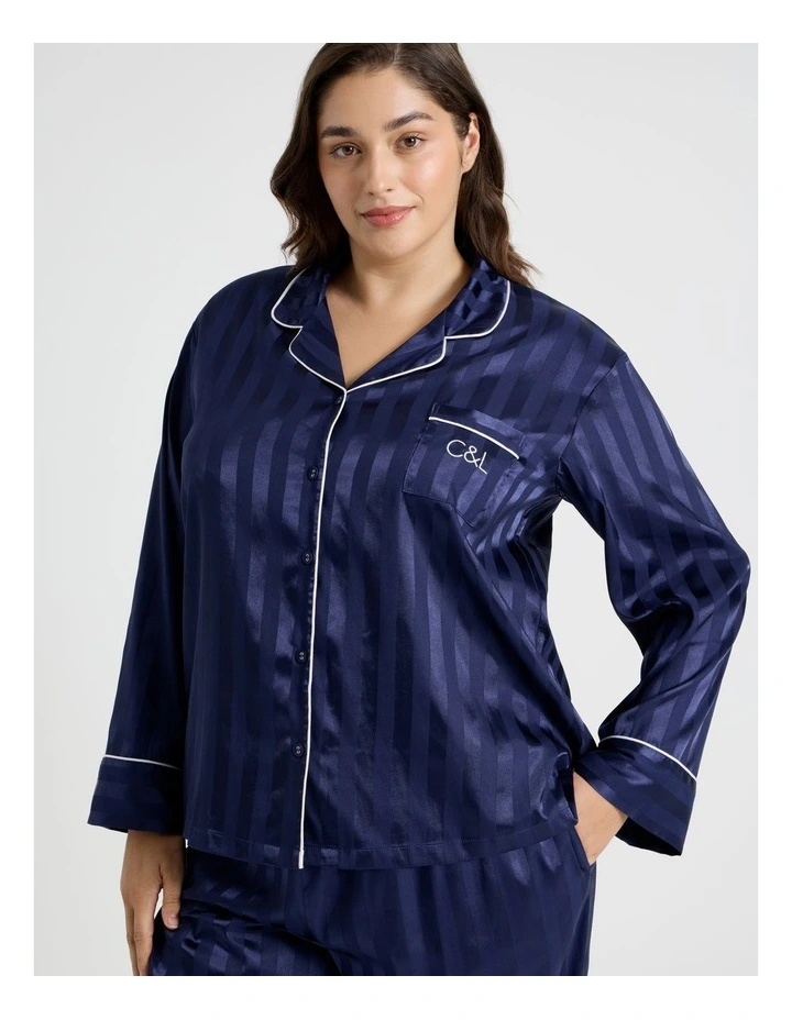 Luxe Satin Long Sleeve Pyjama Set in Navy image 2