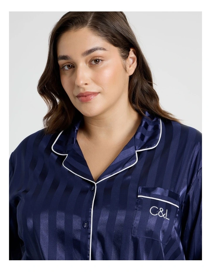 Luxe Satin Long Sleeve Pyjama Set in Navy image 3