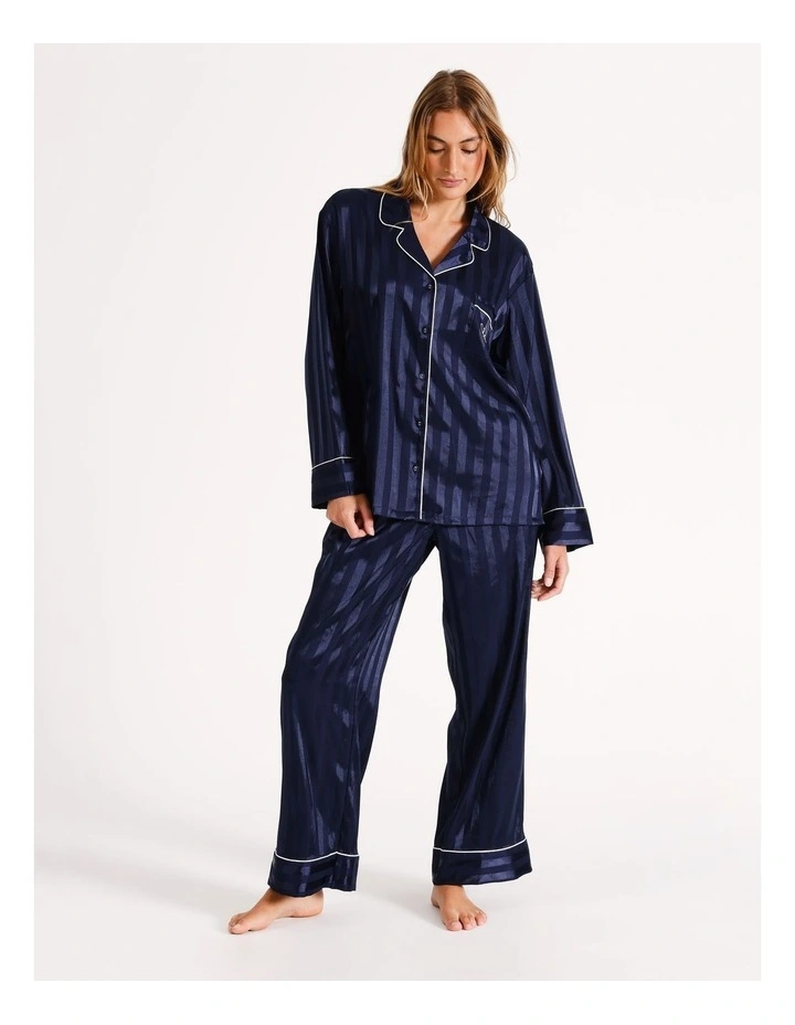 Luxe Satin Long Sleeve Pyjama Set in Navy image 4