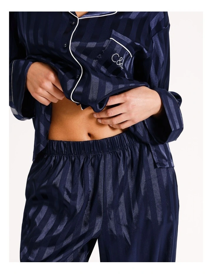 Luxe Satin Long Sleeve Pyjama Set in Navy image 5