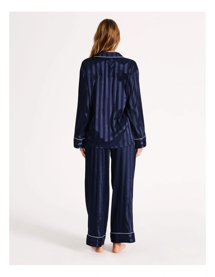 Luxe Satin Long Sleeve Pyjama Set in Navy image 6