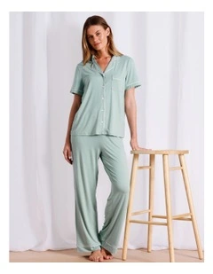 Pure Comfort Short Sleeve Long PJ Set in Sage