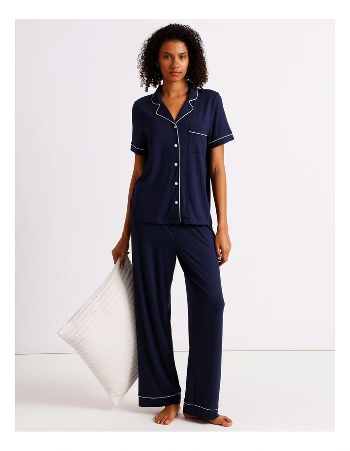 Pure Comfort Short Sleeve Long PJ Set in Navy image 1