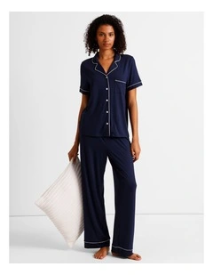 Pure Comfort Short Sleeve Long PJ Set in Navy