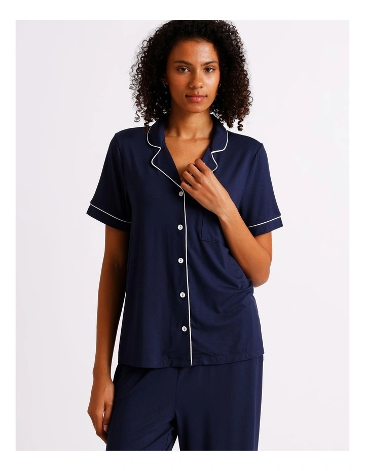 Pure Comfort Short Sleeve Long PJ Set in Navy image 2