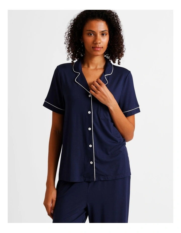 Pure Comfort Short Sleeve Long PJ Set in Navy image 2