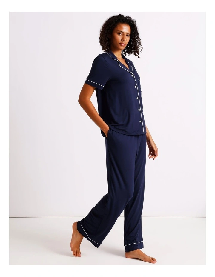 Pure Comfort Short Sleeve Long PJ Set in Navy image 3