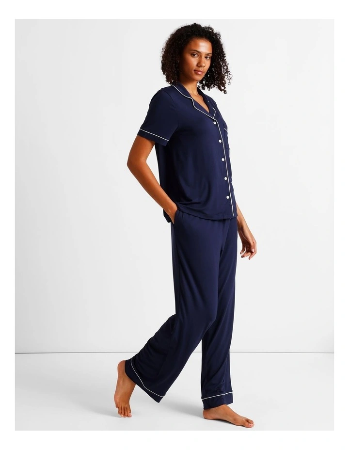 Pure Comfort Short Sleeve Long PJ Set in Navy image 3