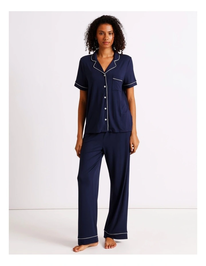 Pure Comfort Short Sleeve Long PJ Set in Navy image 4