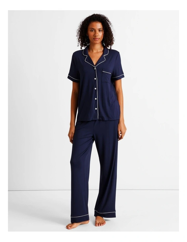 Pure Comfort Short Sleeve Long PJ Set in Navy image 4