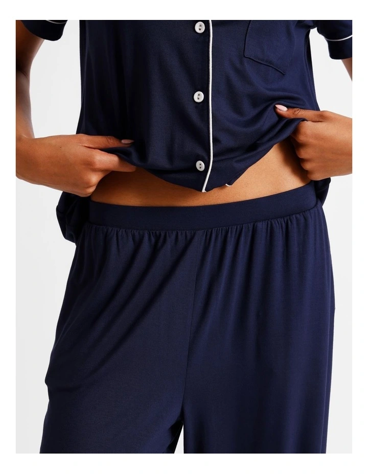 Pure Comfort Short Sleeve Long PJ Set in Navy image 5