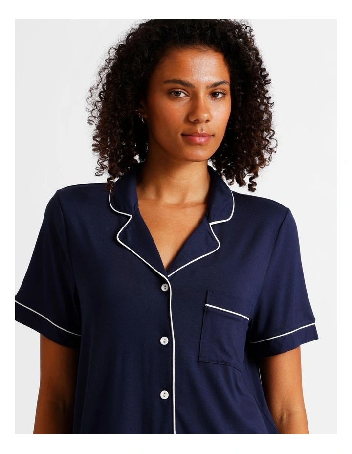 Pure Comfort Short Sleeve Long PJ Set in Navy image 7