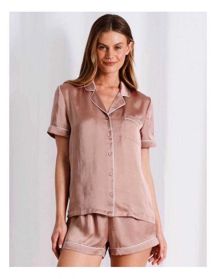 Luxe Satin Hammered Short Sleeve PJ Set in Woodrose image 2