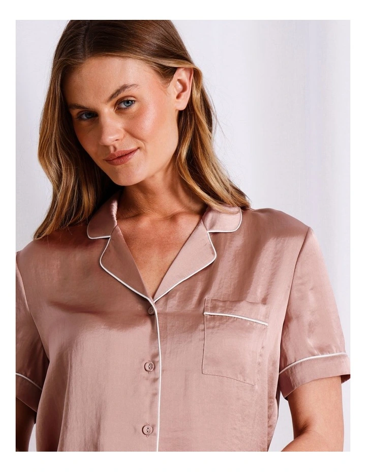 Luxe Satin Hammered Short Sleeve PJ Set in Woodrose image 3
