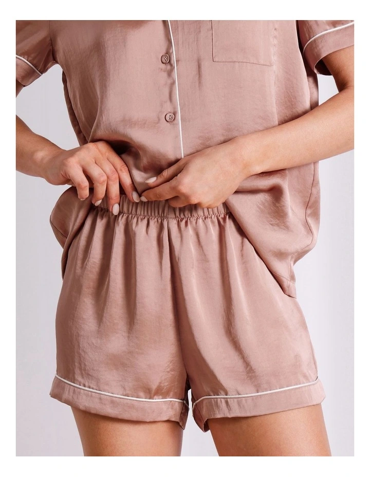 Luxe Satin Hammered Short Sleeve PJ Set in Woodrose image 4