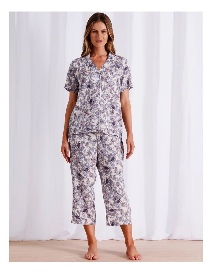 Serene Viscose Short Sleeve Long PJ Set in Pink Paisley image 1