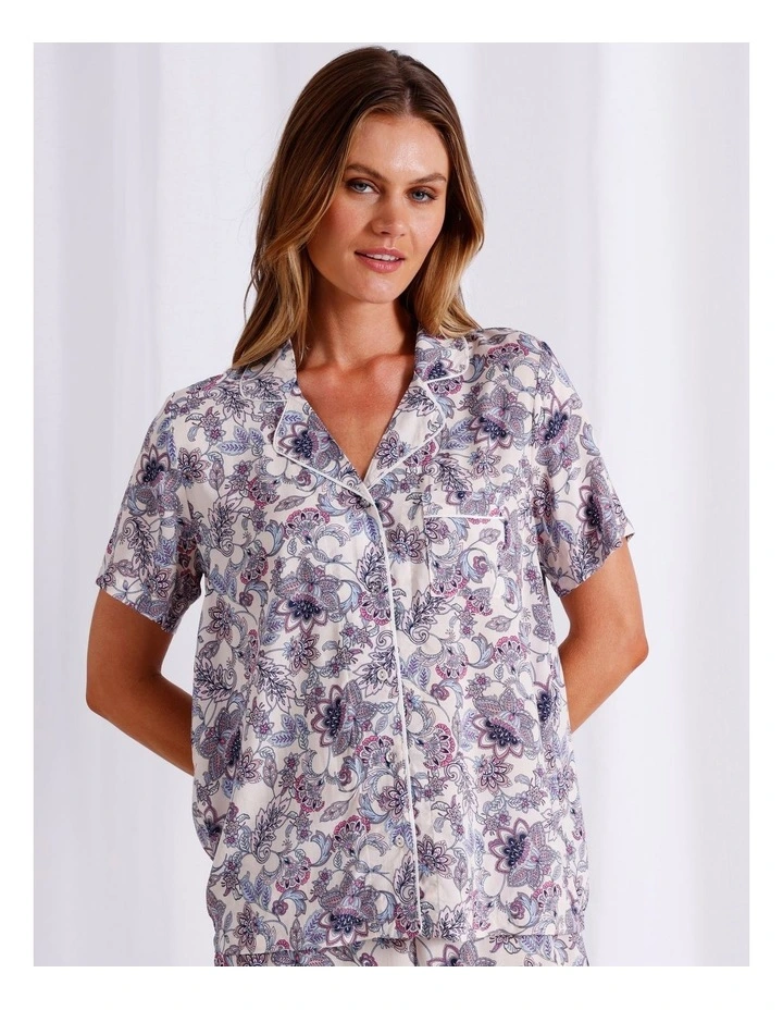 Serene Viscose Short Sleeve Long PJ Set in Pink Paisley image 2