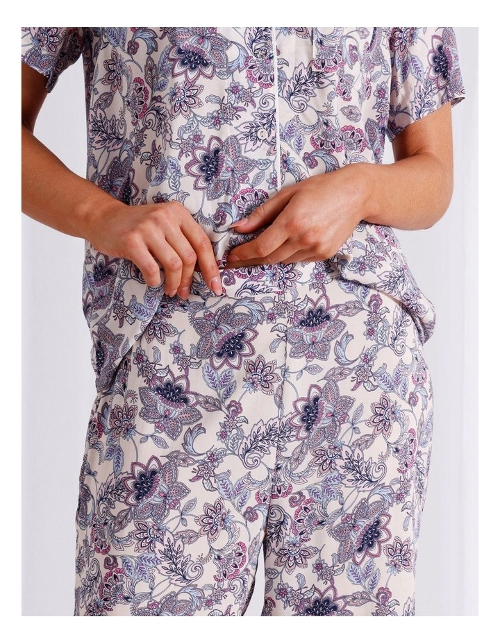 Serene Viscose Short Sleeve Long PJ Set in Pink Paisley image 5