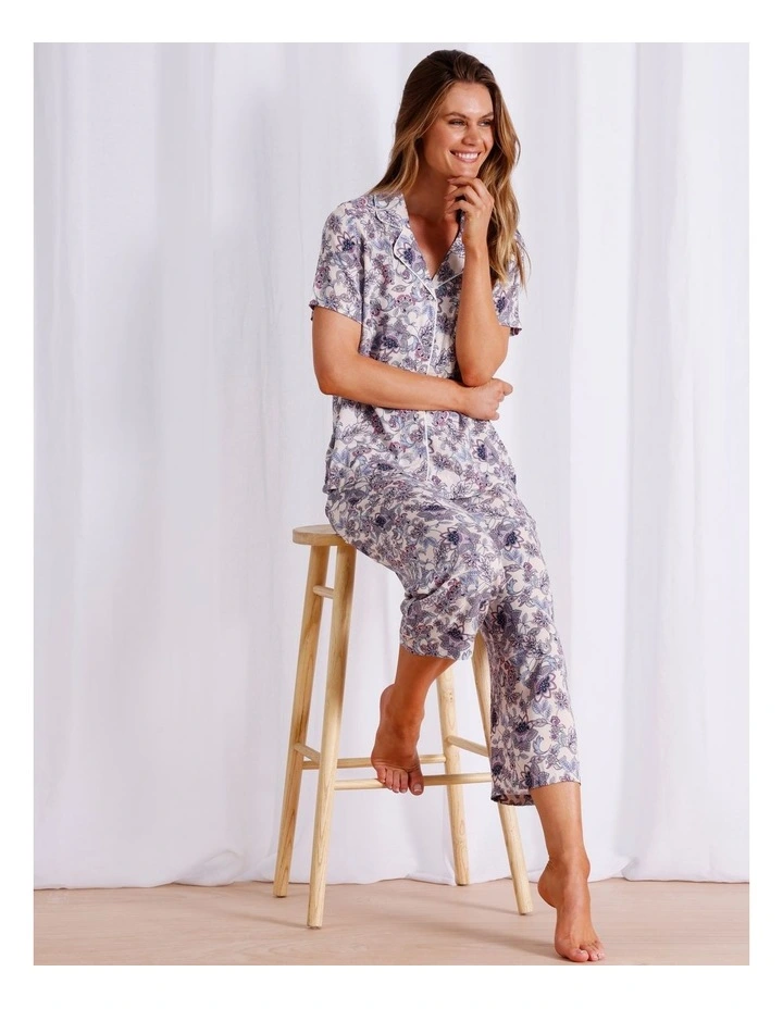 Serene Viscose Short Sleeve Long PJ Set in Pink Paisley image 6