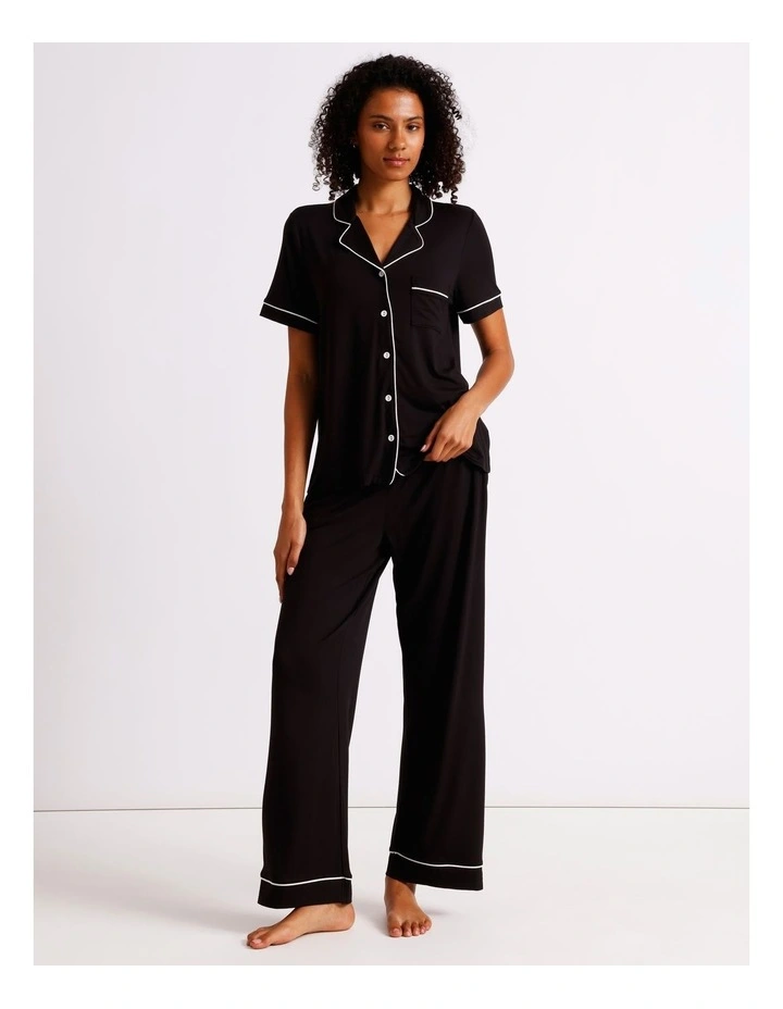 Pure Comfort Short Sleeve Long PJ Set in Black image 2