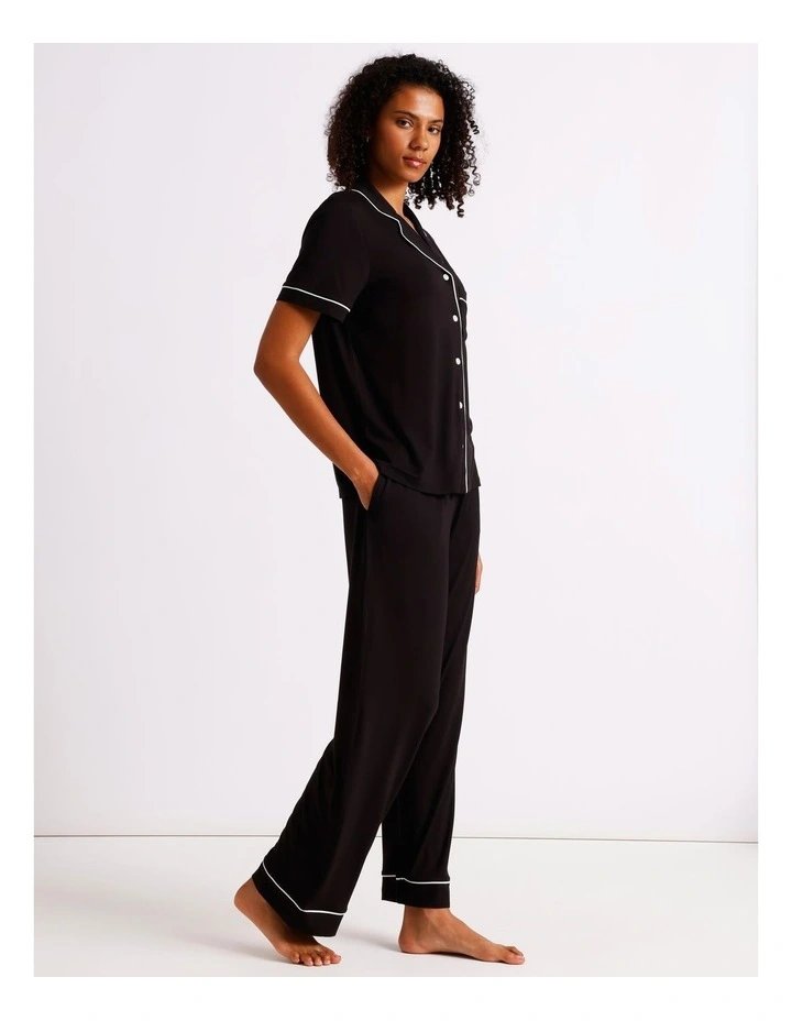 Pure Comfort Short Sleeve Long PJ Set in Black image 3