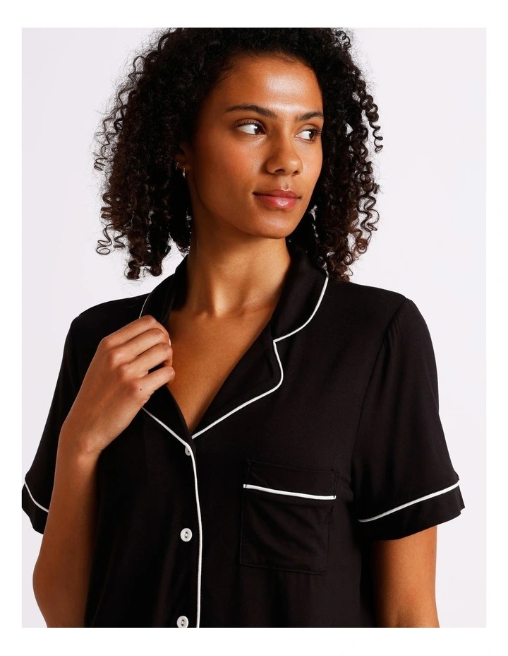 Pure Comfort Short Sleeve Long PJ Set in Black image 4