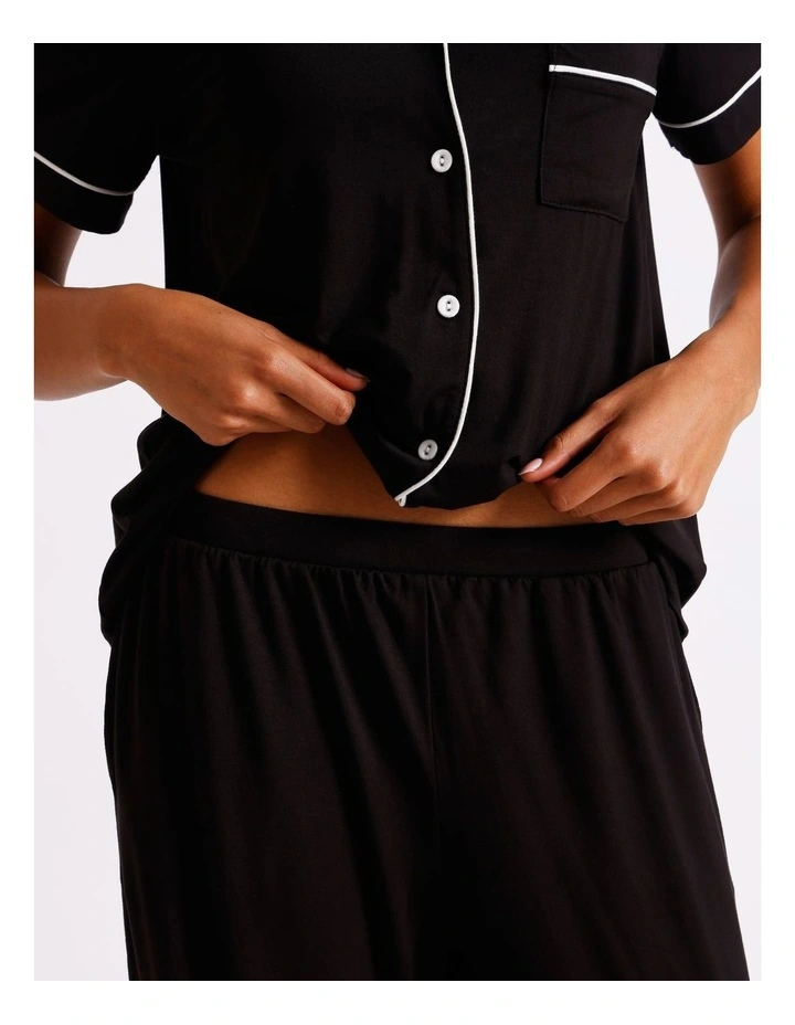 Pure Comfort Short Sleeve Long PJ Set in Black image 6