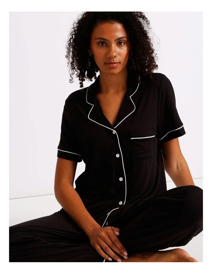 Pure Comfort Short Sleeve Long PJ Set in Black image 7