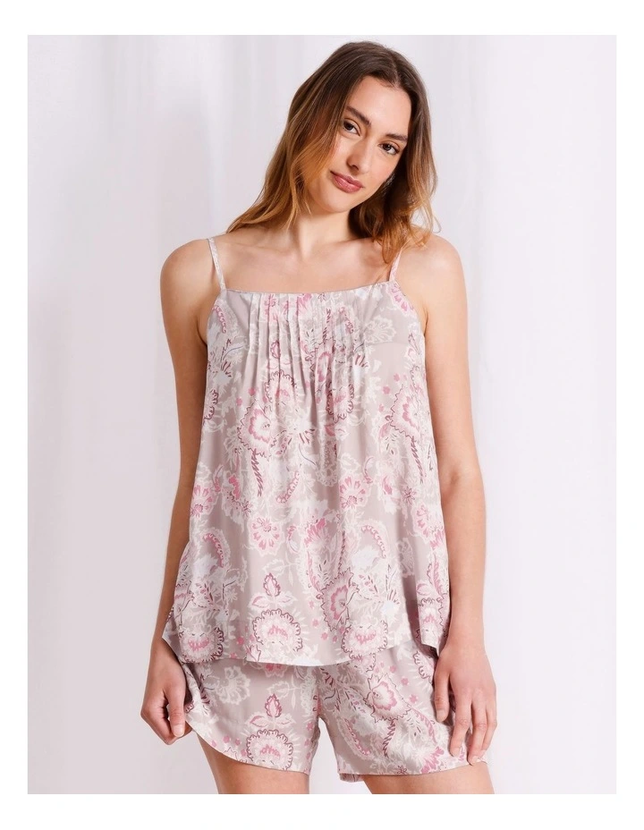 Serene Viscose Pintuck Cami Boxer Set in Leafy Paisley Print image 1