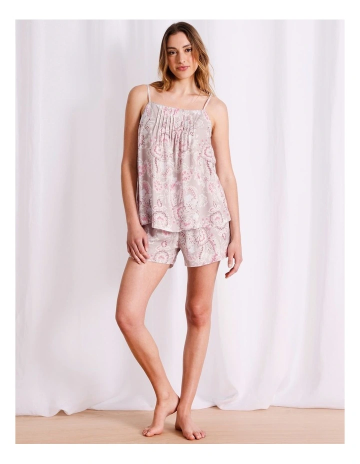 Serene Viscose Pintuck Cami Boxer Set in Leafy Paisley Print image 3